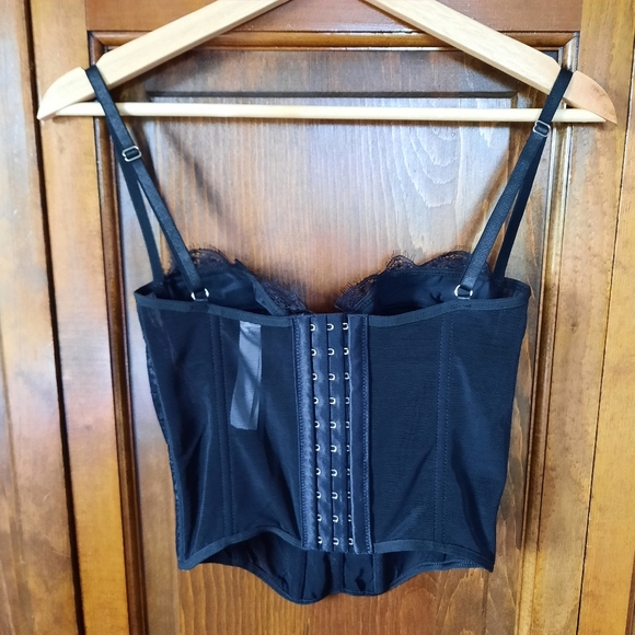 NWOT Dealmore Black Sheer Lace Underwire Structured Corset Bra Size Small - Picture 9 of 12